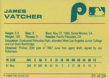 1988 Star Spartanburg Phillies #21 James Vatcher Back