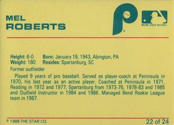 1988 Star Spartanburg Phillies #22 Mel Roberts Back