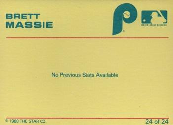 1988 Star Spartanburg Phillies #24 Brett Massie Back