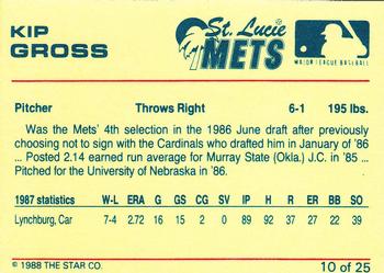 1988 Star St. Lucie Mets #10 Kip Gross Back