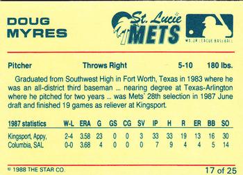 1988 Star St. Lucie Mets #17 Doug Myres Back