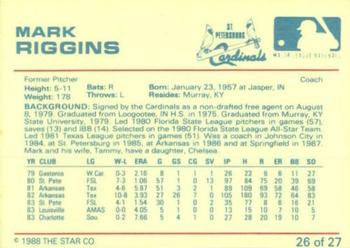 1988 Star St. Petersburg Cardinals #26 Mark Riggins Back
