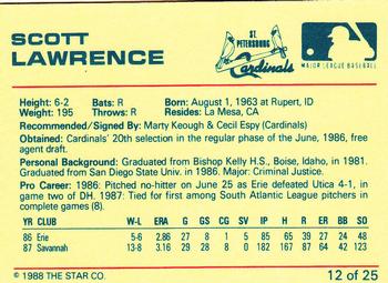 1988 Star St. Petersburg Cardinals #12 Scott Lawrence Back