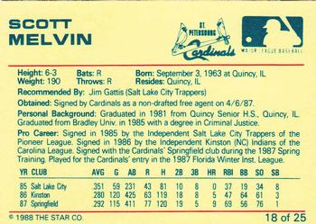 1988 Star St. Petersburg Cardinals #18 Scott Melvin Back