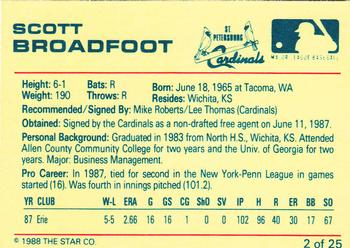 1988 Star St. Petersburg Cardinals #2 Scott Broadfoot Back