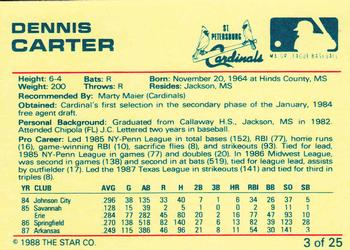 1988 Star St. Petersburg Cardinals #3 Dennis Carter Back
