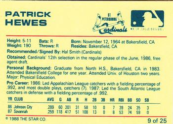 1988 Star St. Petersburg Cardinals #9 Patrick Hewes Back