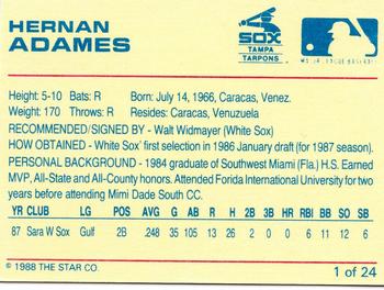 1988 Star Tampa Tarpons #1 Hernan Adames Back