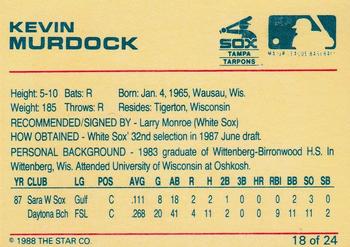 1988 Star Tampa Tarpons #18 Kevin Murdock Back