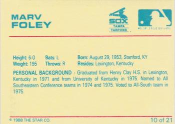 1988 Star Tampa Tarpons #26 Marv Foley Back