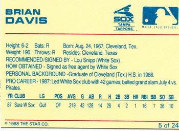 1988 Star Tampa Tarpons #5 Brian Davis Back
