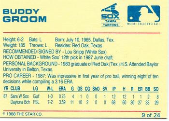 1988 Star Tampa Tarpons #9 Buddy Groom Back