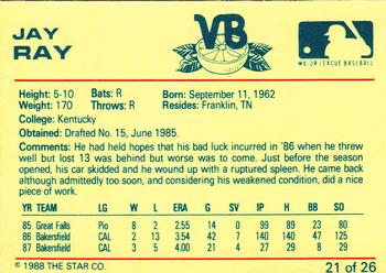 1988 Star Vero Beach Dodgers #21 Jay Ray Back