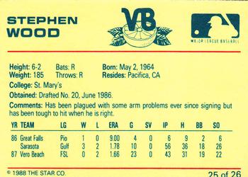 1988 Star Vero Beach Dodgers #25 Stephen Wood Back