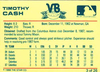 1988 Star Vero Beach Dodgers #3 Timothy Cash Back