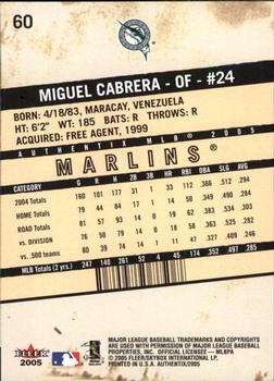 2005 Fleer Authentix #60 Miguel Cabrera Back