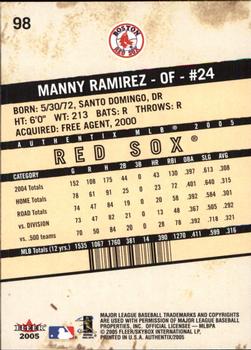 2005 Fleer Authentix #98 Manny Ramirez Back