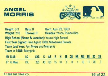 1988 Star Virginia Generals #16 Angel Morris Back