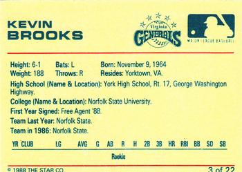 1988 Star Virginia Generals #3 Kevin Brooks Back