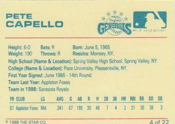 1988 Star Virginia Generals #4 Pete Capello Back