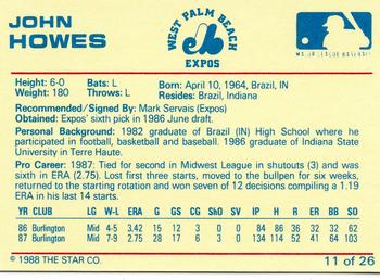 1988 Star West Palm Beach Expos #11 John Howes Back