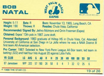 1988 Star West Palm Beach Expos #19 Bob Natal Back