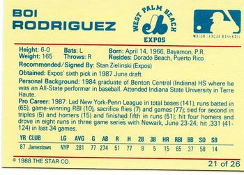 1988 Star West Palm Beach Expos #21 Boi Rodriguez Back