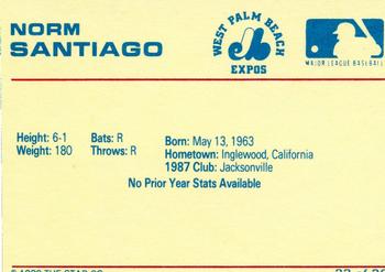 1988 Star West Palm Beach Expos #22 Norm Santiago Back