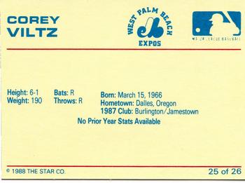 1988 Star West Palm Beach Expos #25 Corey Viltz Back