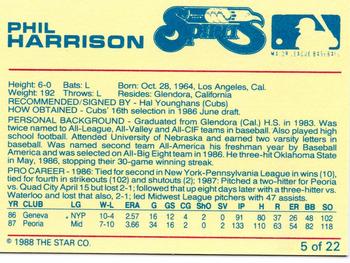 1988 Star Winston-Salem Spirits #5 Phil Harrison Back