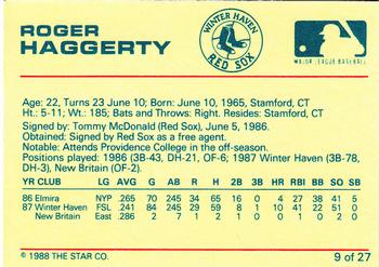 1988 Star Winter Haven Red Sox #9 Roger Haggerty Back