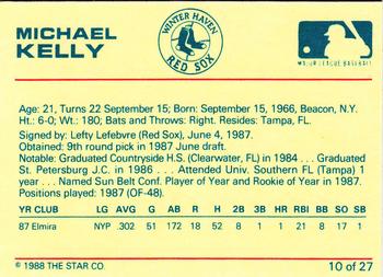 1988 Star Winter Haven Red Sox #10 Michael Kelly Back