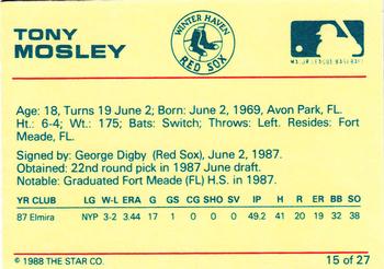 1988 Star Winter Haven Red Sox #15 Tony Mosley Back