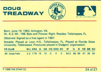 1988 Star Winter Haven Red Sox #24 Doug Treadway Back