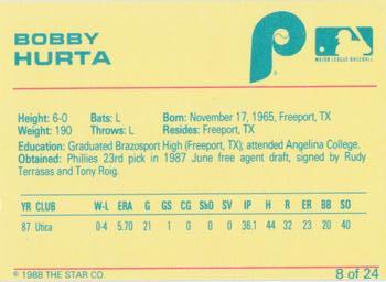 1988 Star Spartanburg Phillies - Blue #8 Bobby Hurta Back