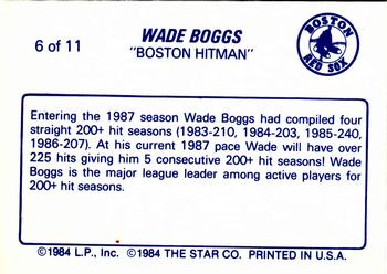 1988 Star Wade Boggs #6 Wade Boggs Back