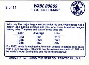 1988 Star Wade Boggs #8 Wade Boggs Back