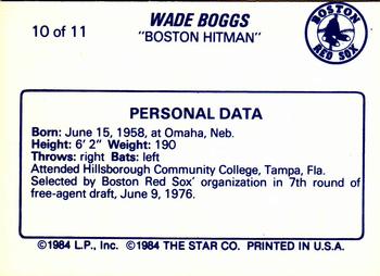 1988 Star Wade Boggs #10 Wade Boggs Back