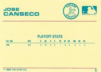 1989 Star Jose Canseco #5 Jose Canseco Back