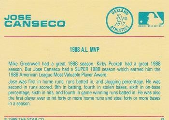 1989 Star Jose Canseco #8 Jose Canseco Back