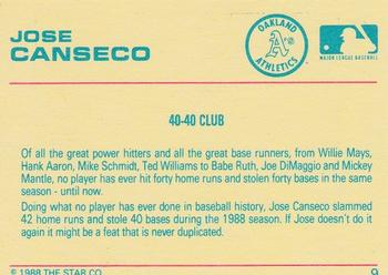 1989 Star Jose Canseco #9 Jose Canseco Back