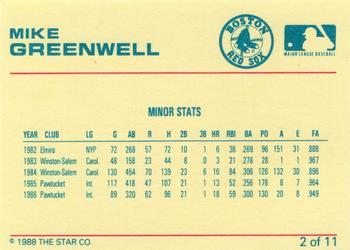 1989 Star Mike Greenwell Purple #2 Mike Greenwell Back