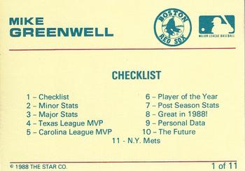 1989 Star Mike Greenwell Red #1 Mike Greenwell Back