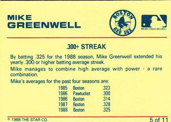 1989 Star Mike Greenwell Red #5 MIke Greenwell Back