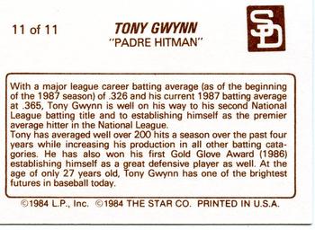1988 Star Tony Gwynn #11 Tony Gwynn Back