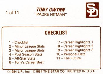 1988 Star Tony Gwynn #1 Tony Gwynn Back