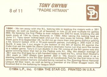1988 Star Tony Gwynn #8 Tony Gwynn Back