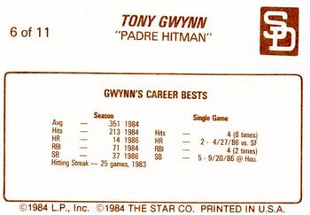 1988 Star Tony Gwynn #6 Tony Gwynn Back