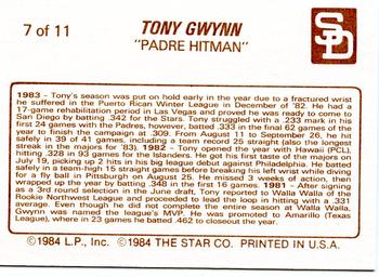 1988 Star Tony Gwynn #7 Tony Gwynn Back