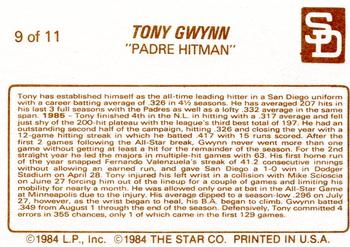 1988 Star Tony Gwynn #9 Tony Gwynn Back